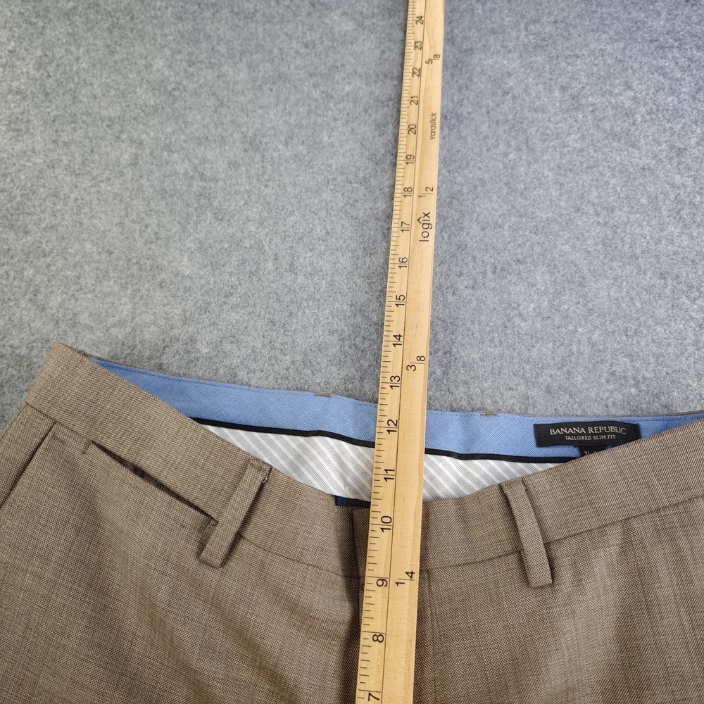 Banana Republic Mens Tailored Slim Fit Dress Pants 31x30 100% Wool Brown Flat - Picture 4 of 9